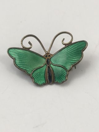 Vintage David Andersen Sterling Silver Green Enamel Small Butterfly Brooch Pin