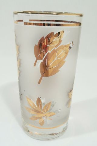 Vintage MCM Libbey Gold Leaf Frosted Drinking Glasses Rocks Cocktail 3