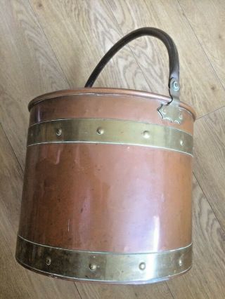 Old Vintage Arts & Crafts Copper & Brass Inglenook Fireside Log Or Coal Bucket