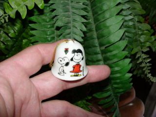 Vintage Peanuts - Snoopy Lucy Mistletoe - Ceramic - Christmas Bell Ornament