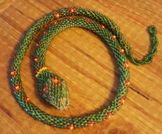 Vintage Ww1? Turkish Prisoner Of War - Bead Snake Trench Art With Clamp Mouth