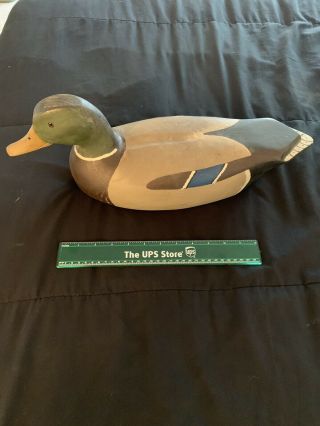 Antique Ron Koch Duck Decoy Wooden Mallard With Stamp And Glass Eyes