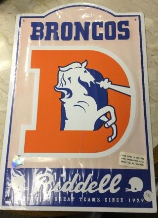 Nfl Denver Broncos Vintage Retro Metal Tin Bar Sign Man Cave Riddell 11.  5 X 17.  5