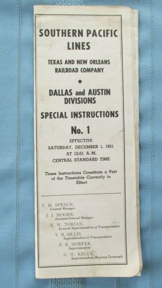 1951 Southern Pacific Lines Texas & Orleans Rr Special Instructions No.  1