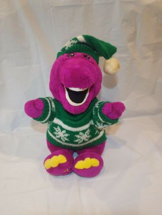 1993 Vintage Dakin Christmas Barney The Dinosaur 12 " Plush Wearing Sweater Hat