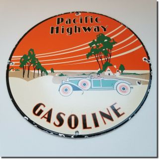 Vintage Porcelain Pacific Highway Gas Service Station Motor Oil Pump Plate Sign