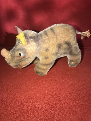 Vintage Steiff " Nosy " The Rhinoceros With Ear Button And Chest Tag 5 " Long