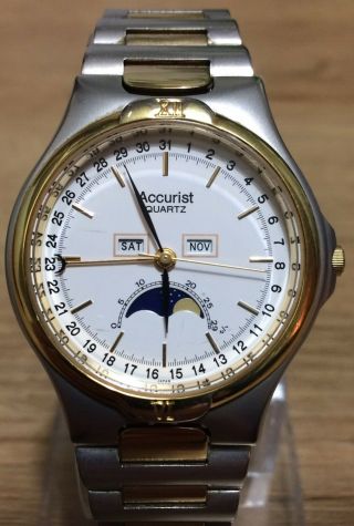 Gents Vintage " Accurist " Triple Date Moonphase Day Date Month Watch