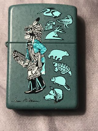 Rare ? Zippo Lighter Signed Indian With Painted Animals Fired