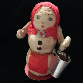 Vintage Occupied Japan Christmas Spun Cotton Crepe Chenille Mrs.  Snowman Big 7 "