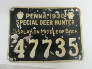 Vintage Penna.  Tin Hunting License 1930 Collectible G - 413