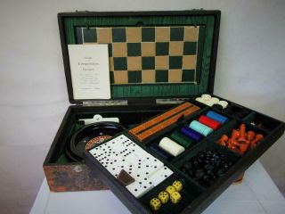 Antique Or Vintage F.  H.  Ayres Compendium Games Box And Chess Set