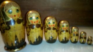 7 Vintage Matryoshka Russian Nesting Dolls Hand Painted 8.  25 " Tall 1992