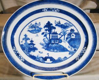 Antique Chinese Export Porcelain Blue & White Nanking Platter Meat Dish