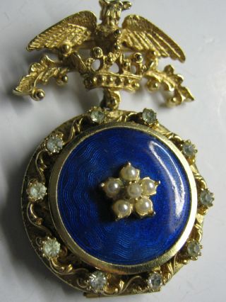 Vintage Signed Florenza Cobalt Blue Guilloche Enamel Locket Brooch