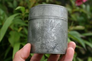 Antique Chinese Kuthing Swatow Pewter Engraved Dragon Tea Caddy Holder - Marks