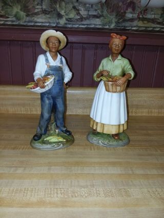 Vtg,  2 Home Interior Homco Porcelain Man & Woman Farmer Figurines 1456 1472