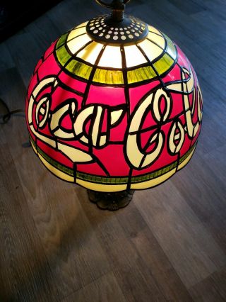 Vintage Coca Cola Stained Glass Style Tiffany Lamp 15in Tall Great (damage)