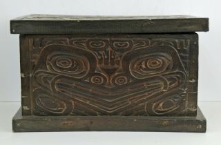 Antique Pacific Northwest Style Hand Carved Chest Frog Design Early 20th C.