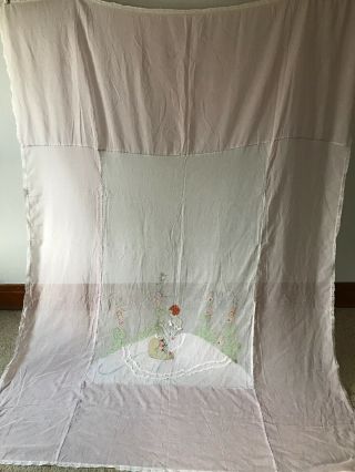 Vintage 1920s Embroidered Women with Flowers Bedspread 2