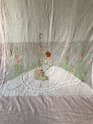 Vintage 1920s Embroidered Women with Flowers Bedspread 3