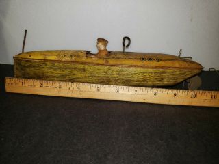 Vintage Lindstrom " Baby L " Tin Litho Speed Boat Wind Up Toy Motor Not.