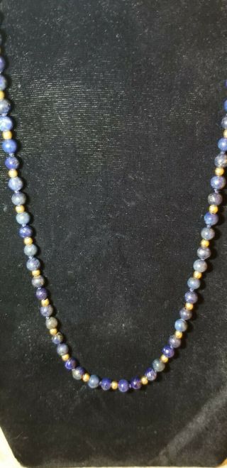 Vintage 14k Yellow Gold And Lapis Lazuli Bead Necklace