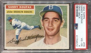 1956 Topps Baseball 79 Sandy Koufax Gray Back Psa 4 Vg - Ex Dodgers Hof 4572