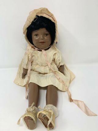 Vintage African American Composition And Mama Doll With Teeth And Tin Eyes 18 "