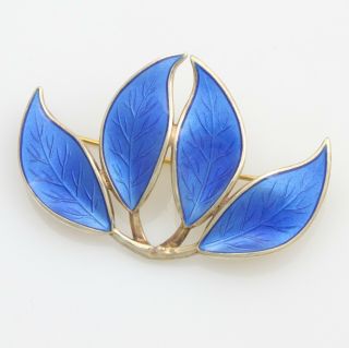 Vintage Norwegian David Anderson Sterling Silver & Blue Enamel Four Leaf Brooch