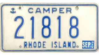 1993 Rhode Island Camper License Plate 21818