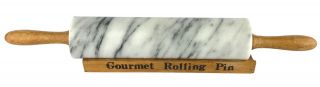 Vintage Heavy Marble Gourmet Rolling Pin With Wooden Stand - - Almost 5 Pounds - -