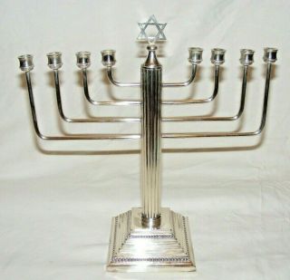Vintage Silver Plate Menorah Candelabra Judaica Candlestick Column Star Of David