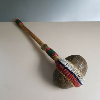 Antique Central Plains Decorated Short Handled Stone Headed Club,  19thc