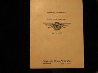Vintage Operating Instructions For Continental Engine Air Model Aa - 7 Power Unit