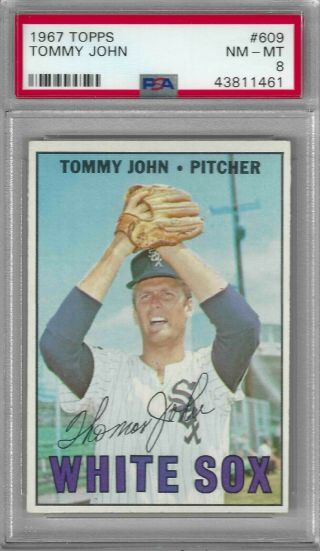 1967 Topps Tommy John Baseball Card,  609,  Psa 8,  Chicago White Sox,  Centered