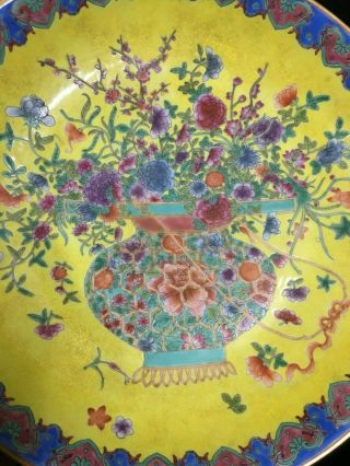 Chinese Qing Dynasty Qianlong Colored Enamel Yellow glaze Flowers Basket Plate 3