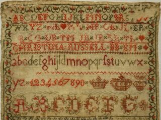 MID 19TH CENTURY HOUSE,  MOTIF & ALPHABET SAMPLER BY CHRISTINA RUSSELL - c.  1840 2