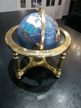 Lapis Globe Mother Of Pearl With Compass On The Bottom