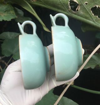 A Pair Antique Chinese Ming Longquan Celadon Small Porcelain Cups