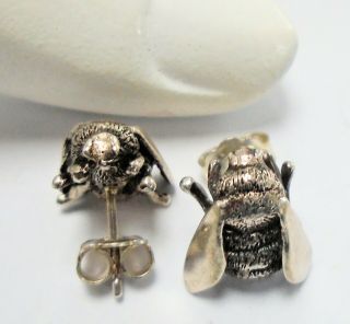 Pair Fine Quality Designer Vintage Sterling Silver Insect Earrings (j.  K)