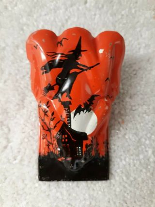 Vintage Tin Litho Halloween Noise Maker Witch Clicker T.  Cohn Toy Frog Form
