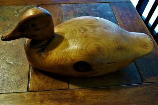 Hand Carved Wood Duck Decoy With Glass Eyes Handmade