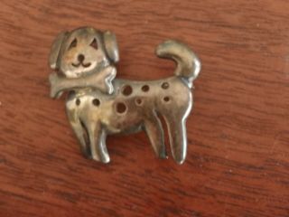 Vintage Sterling Silver Puppy Dog With Bone Pin/brooch - Marked 925