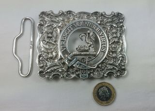 Rare Large Vintage Edinburgh Sterling Silver Scottish Clan Stewart Belt Buckle