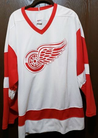 Vtg Ccm White Detroit Red Wings Hockey Jersey Man Xl Stitched
