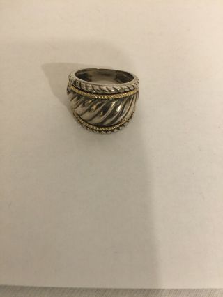 Vintage " Ae " 925 Sterling Silver And 14k Yellow Gold Dome Cable Ring Size 7.  25