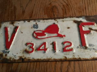 Vintage 1930s Vermont Fire Dept Embossed License Plate Topper Sign Old