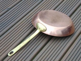 Vintage French 26cm Copper Frying Pan Skillet Bronze Handle Hammered Base Lined