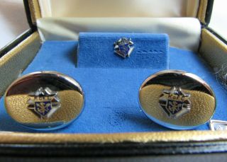 Vtg Sterling Silver 925 K Of C Knights Of Columbus Cuff Link Tie Tack Set Mib